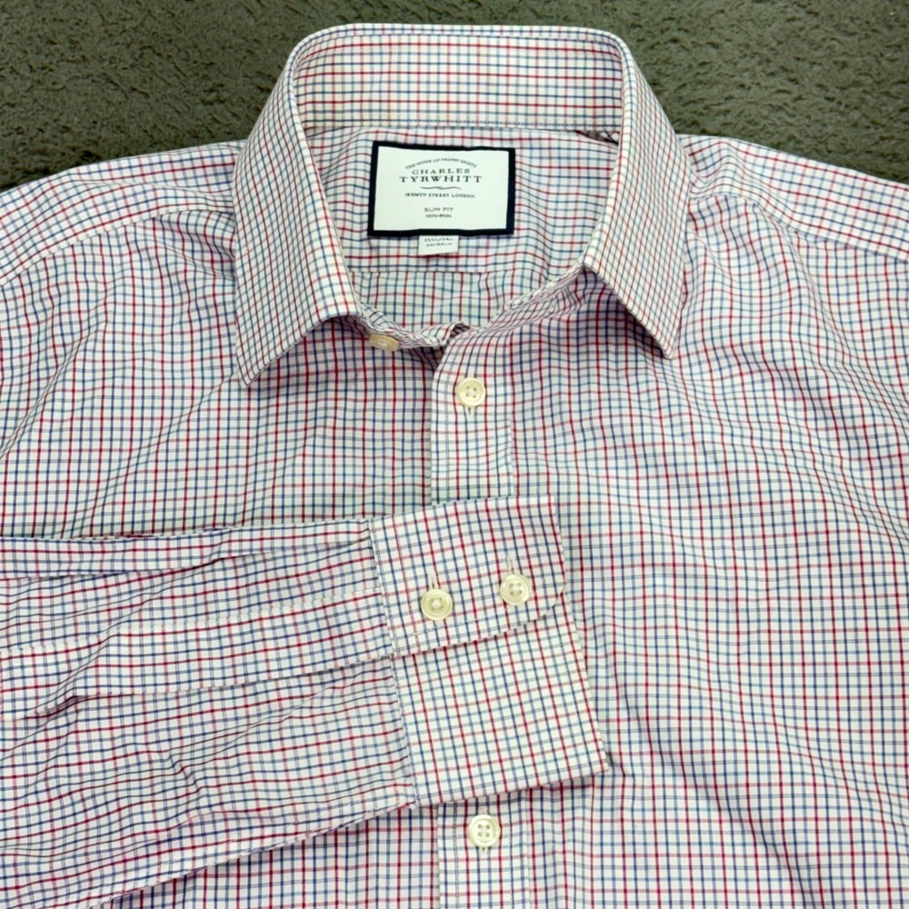 Charles Tyrwhitt Dress Shirt Mens 15.5/34 Multi Color Check Slim Fit Non-Iron